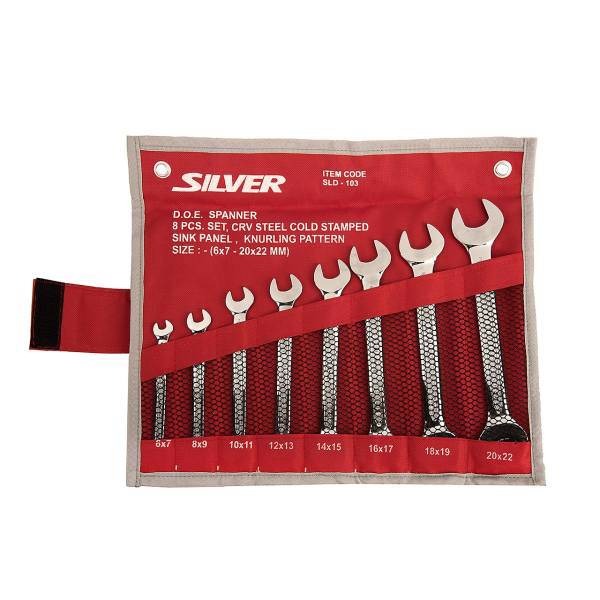 مجموعه 8 عددی آچار دو سر تخت سیلور مدل SLD-103، Silver SLD-103 Open End Wrench Set 8 PCS