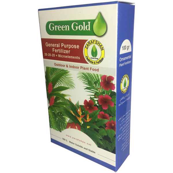 کود کامل پودری طلای سبز مدل 20-20-20 بسته 100 گرمی