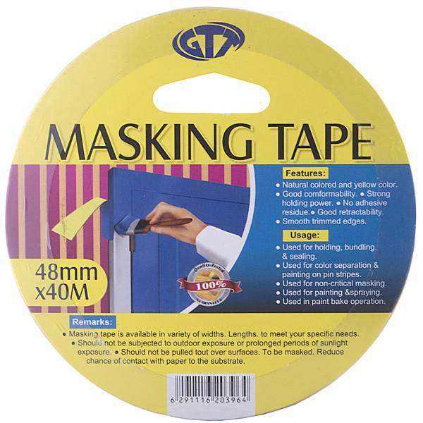 چسب نواری جی تی تی مدل کاغذی با پهنای 48 میلی‌متر، GTT Masking Tape Industrial Glue 48mm