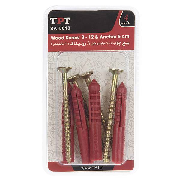 مجموعه 4 عددی پیچ چوب و رولپلاک تی پی تی مدل SA-5012، TPT SA-5012 Wood Screw And Rawlplug Pack Of 4 PCS