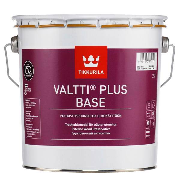 آستری چوب تیکوریلا مدل Valtti Plus Base حجم 3 لیتر، Tikkurila Valtti Plus Base Wood Preservative 3 Liter