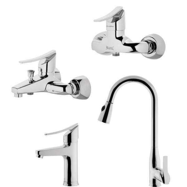 مجموعه 4 عددی شیرآلات درخشان مدل لوکس شاوری، Derakhshan Lux Set Faucets With Shower Kitchen