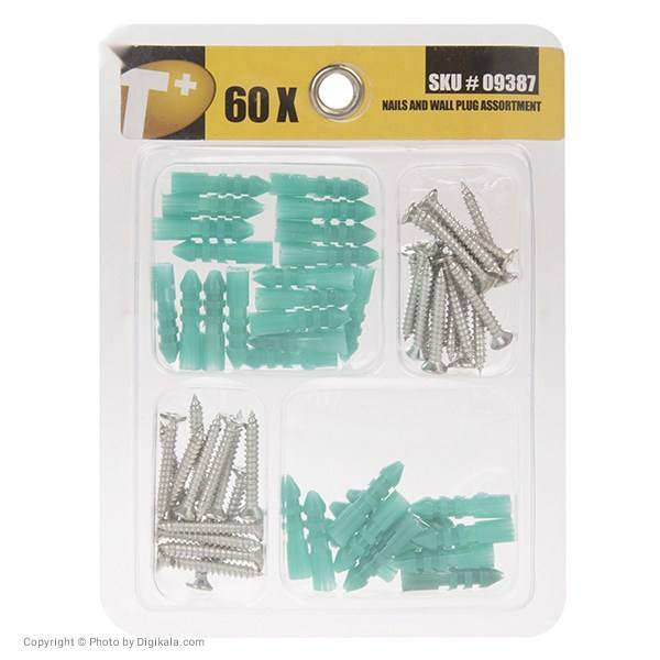 مجموعه 60 عددی پیچ خودرو و رولپلاک تول پلاس مدل 09387، Tool Plus 09387 Self Screw And Rawlplug Pack Of 7 PCS