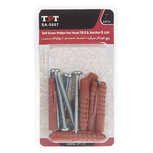 مجموعه 7 عددی پیچ خودرو و رولپلاک تی پی تی مدل SA-5007، TPT SA-5007 Self Screw And Rawlplug Pack Of 7 PCS