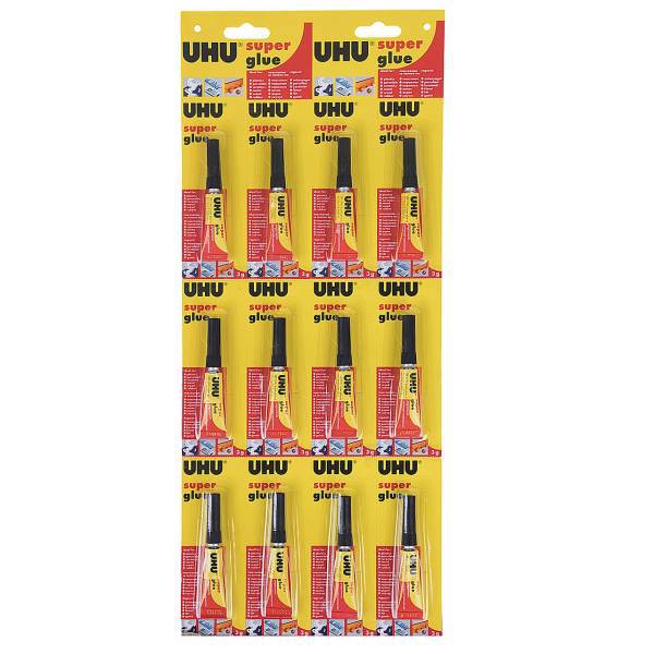 چسب قطره ای اوهو مدل Super Glue حجم 3 گرم بسته 12 عددی، Uhu Super Glue Adhesive 3g Pack of 12