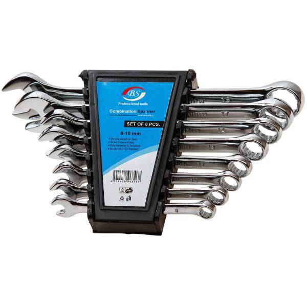 مجموعه 8 عددی آچار یکسر تخت یکسر رینگی بی اس مدل 819، BS 819 Combination Wrench 8 PCS