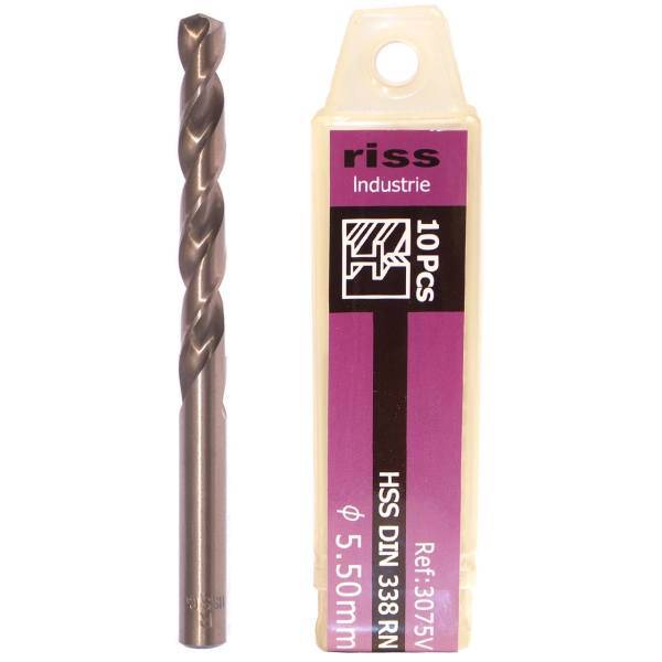 مته کبالت ریس مدل 3075V000550 سایز 5.5 میلی متر بسته 10 عددی، Riss 3075V000550 Cobalt Drill Bit Size 5.5mm Pack Of 10