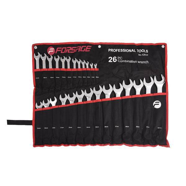 مجموعه 26 عددی آچار یکسرتخت-یکسررینگ فورسج مدل 5261P، Forsage 5261P 26Pcs Combination Wrench Set