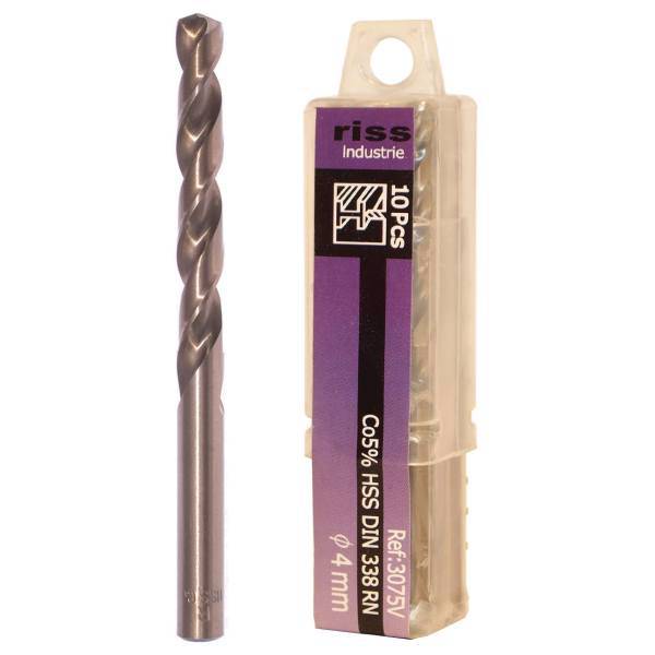 مته کبالت ریس مدل 3075V000400 سایز 4 میلی متر بسته 10 عددی، Riss 3075V000400 Cobalt Drill Bit Size 4mm Pack Of 10