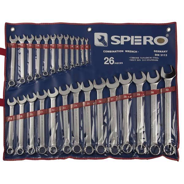 مجموعه 26 عددی آچار یک سر تخت یک سر رینگی اسپرو مدل 500726P، Spero 500-726P Combination Wrench Set 26PCS