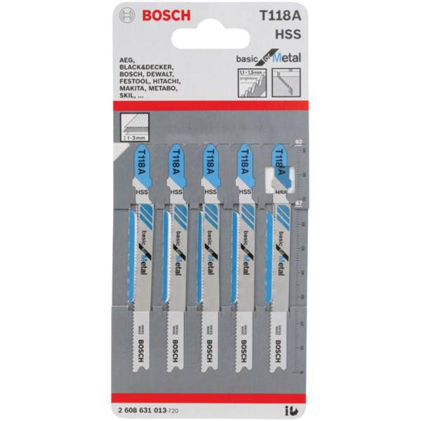 تیغ اره عمودبر فلز بوش مدل T118A بسته 5 عددی، Bosch T118A Basic for Metal Jigsaw Blade 5PCS