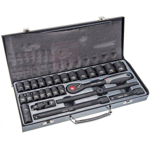 مجموعه آچار بکس توسن مدل T1251-26M ست 26 عددی 12 گوشه، Tosan T1251-26M 26Pcs Socket Wrench Set 12PT