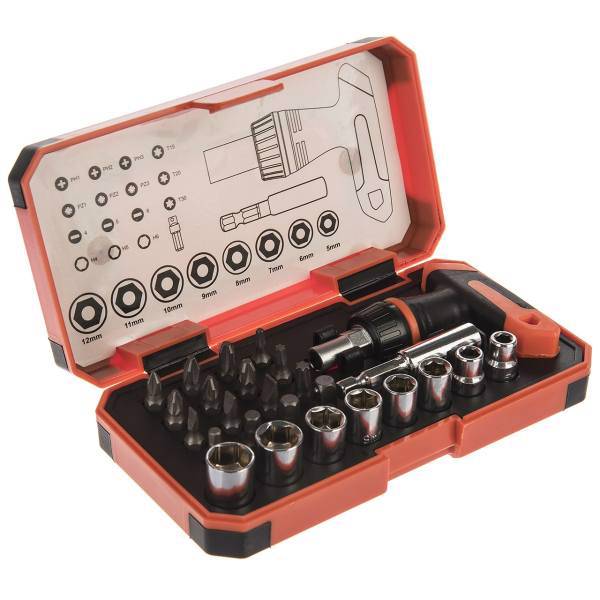 مجموعه 26 عددی سری بکس و پیچ گوشتی گیرپاور مدل HZE-8509، GearPower HZE-8509 Ratchet Wrench And Screwdriver Set 26PCS