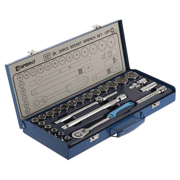 مجموعه 24 عددی آچار بکس اسپرو مدل 2042724MA6 دوازده گوشه، Spero 204-2-724MA6 24Pcs Socket Wrench Set 12pt