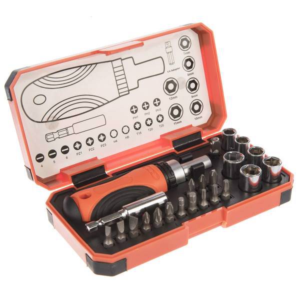 مجموعه 23 عددی سری بکس و پیچ گوشتی گیرپاور مدل HZE-8507، GearPower HZE-8507 Ratchet Wrench And Screwdriver Set 23PCS