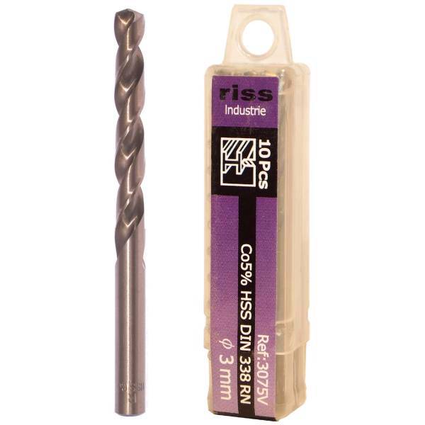 مته کبالت ریس مدل 3075V000300 سایز 3 میلی متر بسته 10 عددی، Riss 3075V000300 Cobalt Drill Bit Size 3mm Pack Of 10